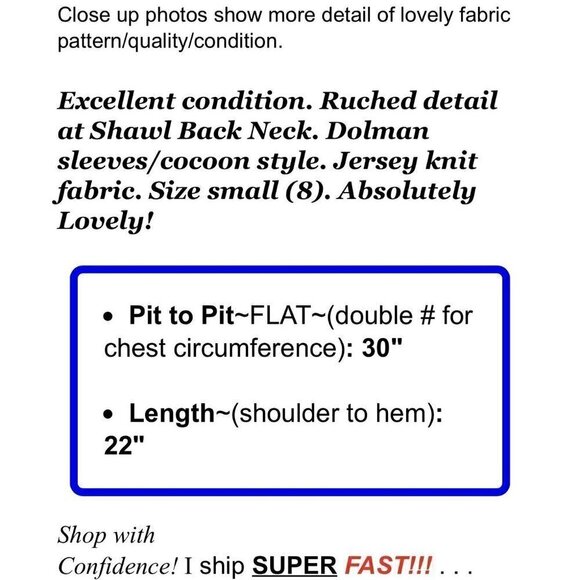 Coldwater Creek Sz S Blue Shawl Neck Cocoon Cardigan Jacket Jersey Knit Womens 8 - Picture 2 of 5